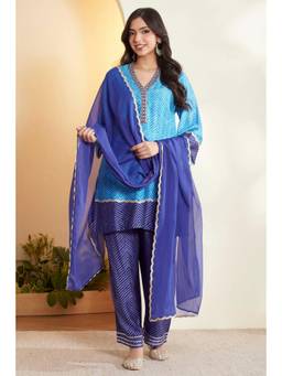 Biba - Women Blue Printed Viscose Kurta and Pant with Dupatta