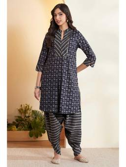 Biba - Women Blue Printed Polyester Kurta with Dhoti