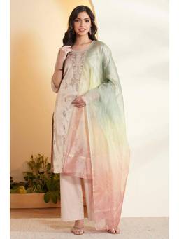 Biba - Women White Embroidered Cotton Kurta and Pant with Dupatta