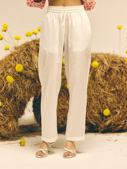 Prakriti Jaipur - White Cotton Solid Pant