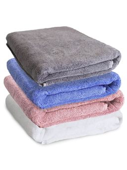 Heelium - Bamboo Bath Towel, Absorbent & Odour Free, 140x70cm, Set of 4 (White, Iris, Peach, Grey)