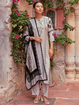 Libas - Grey Silk Blend Printed Kurta Sets for Women