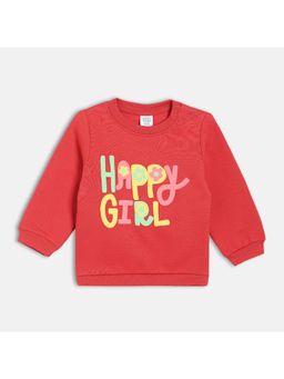 MINI KLUB - Girls Red Typography Cotton Sweatshirt