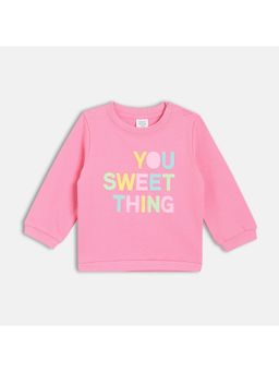 MINI KLUB - Girls Pink Typography Cotton Sweatshirt