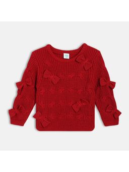MINI KLUB - Girls Red Textured Acrylic & Resin Sweater