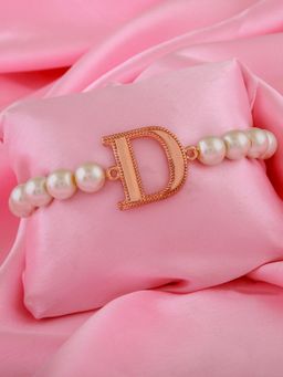 Estele - Rose Gold Plated Dazzling D Letter Pearl Bracelet for Women