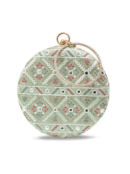 THE TAN CLAN - Green Ariba Round Clutch with Detachable Chain