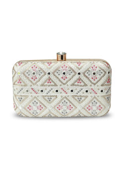 THE TAN CLAN - White Ariba Box Clutch with Detachable Chain