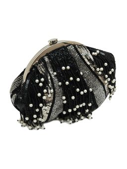 THE TAN CLAN - Black Ava Pearl Clutch with Detachable Chain