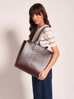 THE GUSTO - Beyond Plus Shoulder Bag Croco with Zipper Wine (M)