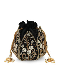 THE TAN CLAN - Black Baag Lotus Potli Bag