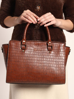 THE GUSTO - Croco Tan Elora Shoulder Bag with Detachable Strap (M)