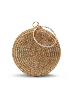 THE TAN CLAN - Gold Glitz Round Clutch with Detachable Chain