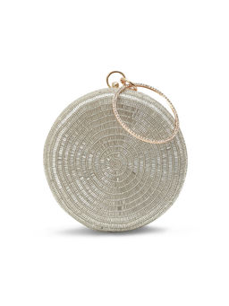 THE TAN CLAN - Silver Glitz Round Clutch with Detachable Chain