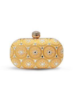 THE TAN CLAN - Yellow Inaara Oval Clutch with Detachable Chain