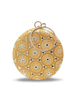 THE TAN CLAN - Yellow Inaara Round Clutch with Detachable Chain