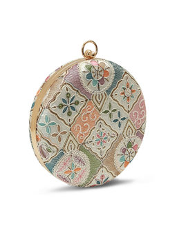 THE TAN CLAN - Multi-Color Mughal Round Clutch with Detachable Chain