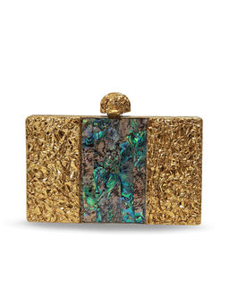 THE TAN CLAN - Gold Riddhi Brass Clutch with Detachable Chain