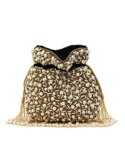 THE TAN CLAN - Black Rimsha Pearl Potli Bag with Tassels
