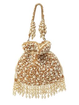 THE TAN CLAN - White Rimsha Pearl Potli Bag with Tassels