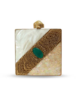 THE TAN CLAN - Multi-Color Zainab Pearl Brass Clutch with Detachable Chain