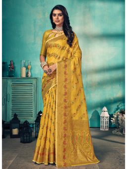 Sangam Prints - Mustard Woven Work Traditional Saree with Unstitched Blouse