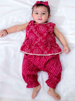 BownBee - Pink Top Harem with Headband For Baby Girl (Set of 3)