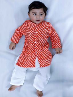 BownBee - Orange Front Open Kurta Pajama Set For Baby Boy (Set of 2)