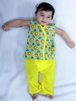 BownBee - Green Lion Print Kurta with Pajama For Baby Boy (Set of 2)