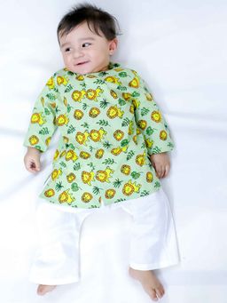 BownBee - Green Lion Print Kurta with Pajama For Baby Boy (Set of 2)