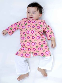 BownBee - Pink Lion Print Kurta Pajama Set For Baby Boy (Set of 2)