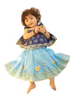 BownBee - Blue Top with Leheriya Lehenga For Baby Girls (Set of 2)