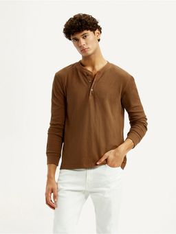 Levi's - Mens Brown Solid Henley Neck T-Shirt