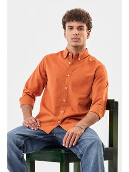 Snitch - Mens Rust Solid Full Sleeves Slim Casual Shirt