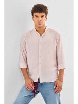 Snitch - Mens Pink Textured Full Sleeves Regular Casual Shirt