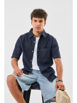 Snitch - Mens Dark Blue Solid Half Sleeves Relaxed Casual Shirt