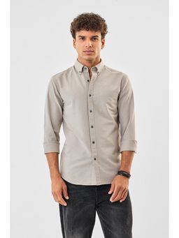 Snitch - Mens Beige Solid Full Sleeves Slim Casual Shirt