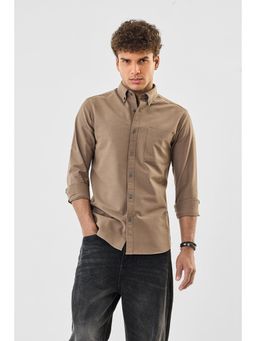 Snitch - Mens Brown Solid Full Sleeves Slim Casual Shirt