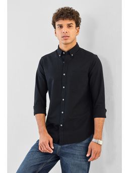 Snitch - Mens Black Solid Full Sleeves Slim Casual Shirt