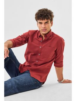 Snitch - Mens Maroon Solid Full Sleeves Slim Casual Shirt