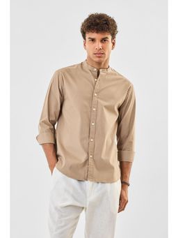 Snitch - Mens Khaki Solid Full Sleeves Regular Formal Shirt