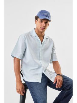 Snitch - Mens Sky Blue Solid Half Sleeves Boxy Shirt