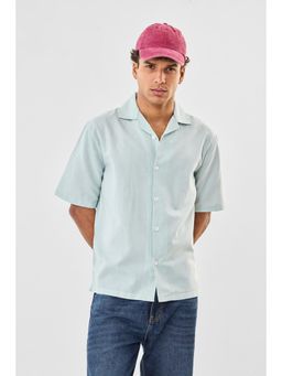 Snitch - Mens Light Green Solid Half Sleeves Boxy Shirt