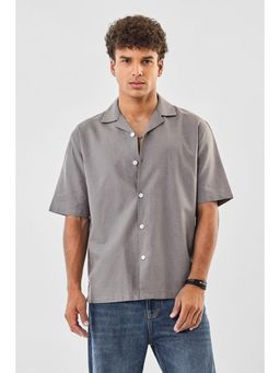 Snitch - Mens Grey Solid Half Sleeves Boxy Shirt
