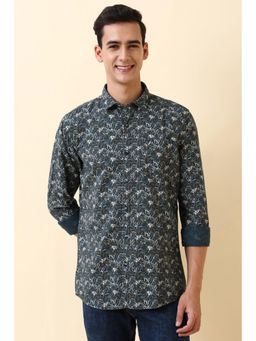 Allen Solly - Mens Navy Blue Floral Print Full Sleeves Casual Shirt