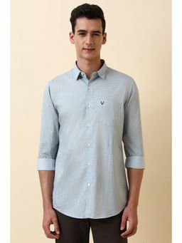 Allen Solly - Mens Light Blue Checks Print Full Sleeves Casual Shirt