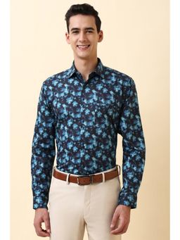 Allen Solly - Mens Black Floral Print Full Sleeves Formal Shirt