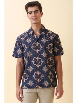 Allen Solly - Mens Navy Blue Print Half Sleeves Casual Shirt
