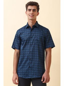 Allen Solly - Mens Navy Blue Print Half Sleeves Casual Shirt