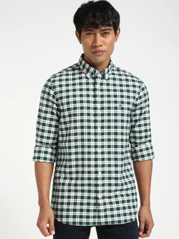 Tommy Hilfiger - Mens Green Checks Slim Fit Cotton Shirt
